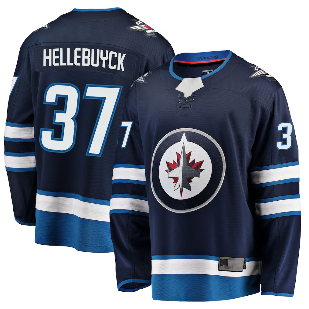 Trusc W.Jets #37 Connor Hellebuyck Navy Breakaway Replica Jerseys