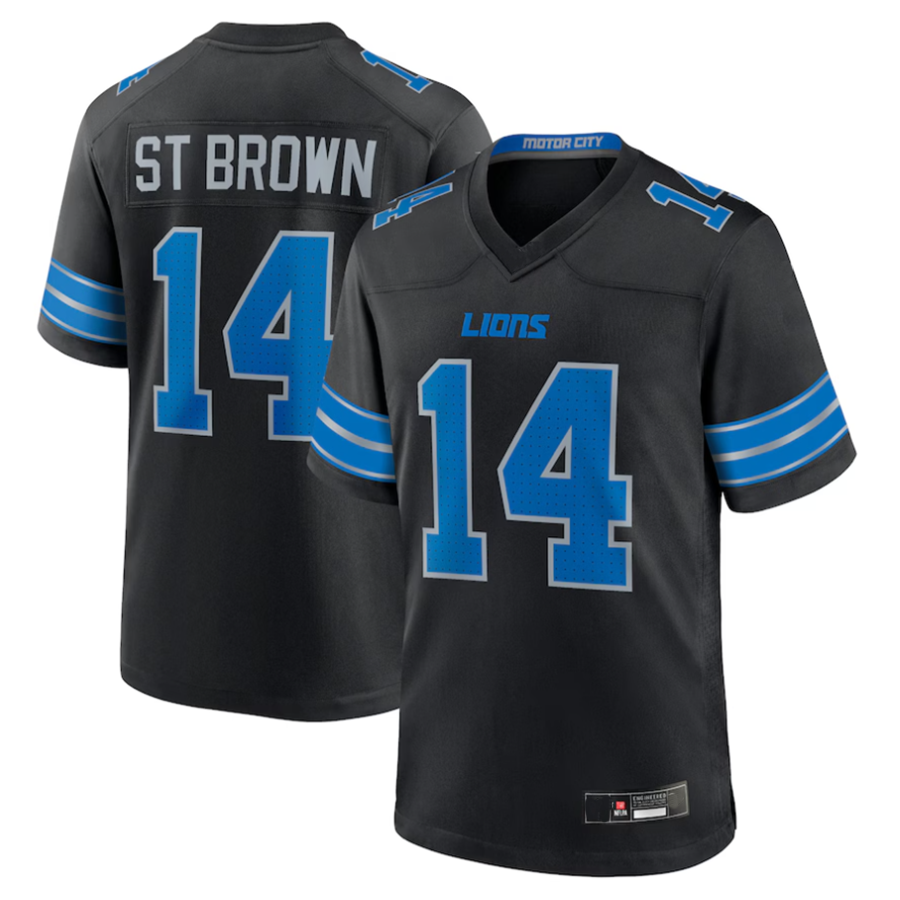 Trusc D.Lions #14 Amon-Ra St. Brown Player Black Game Stitched Jerseys